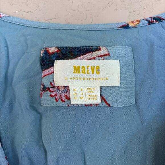 Maeve Anthropology Size 4 Rosalia Wrap Dress Blue Floral Ruffled Sleeveless - Picture 10 of 10